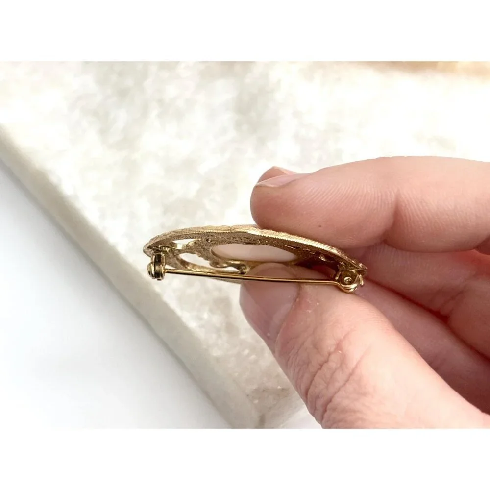 Faux Porcelain Enameled Oval Shaped Victorian Inspired Vintage Floral Brooch